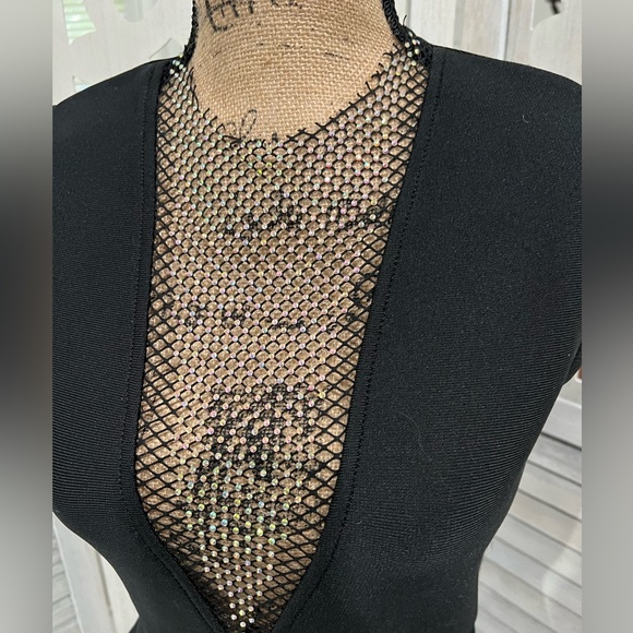 Shein Sexy Black Cocktail Dress With Rhinestone Netting - Picture 6 of 11
